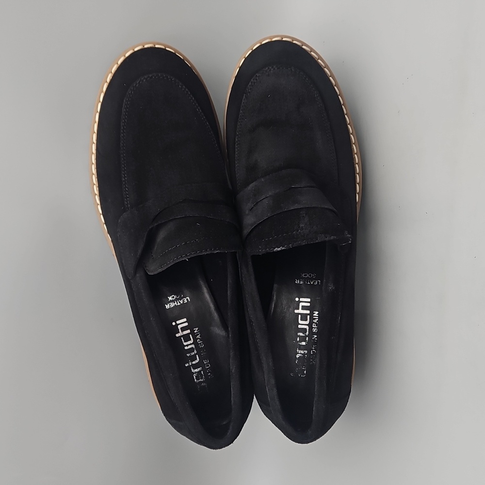 Bertuchi Leather Sock Black Heeled Loafer Mule Women 9 40 Suede - Picture 8 of 15